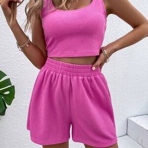 SHEIN Vibrant Pink Two-Piece Set tank and high waisted shorts size large